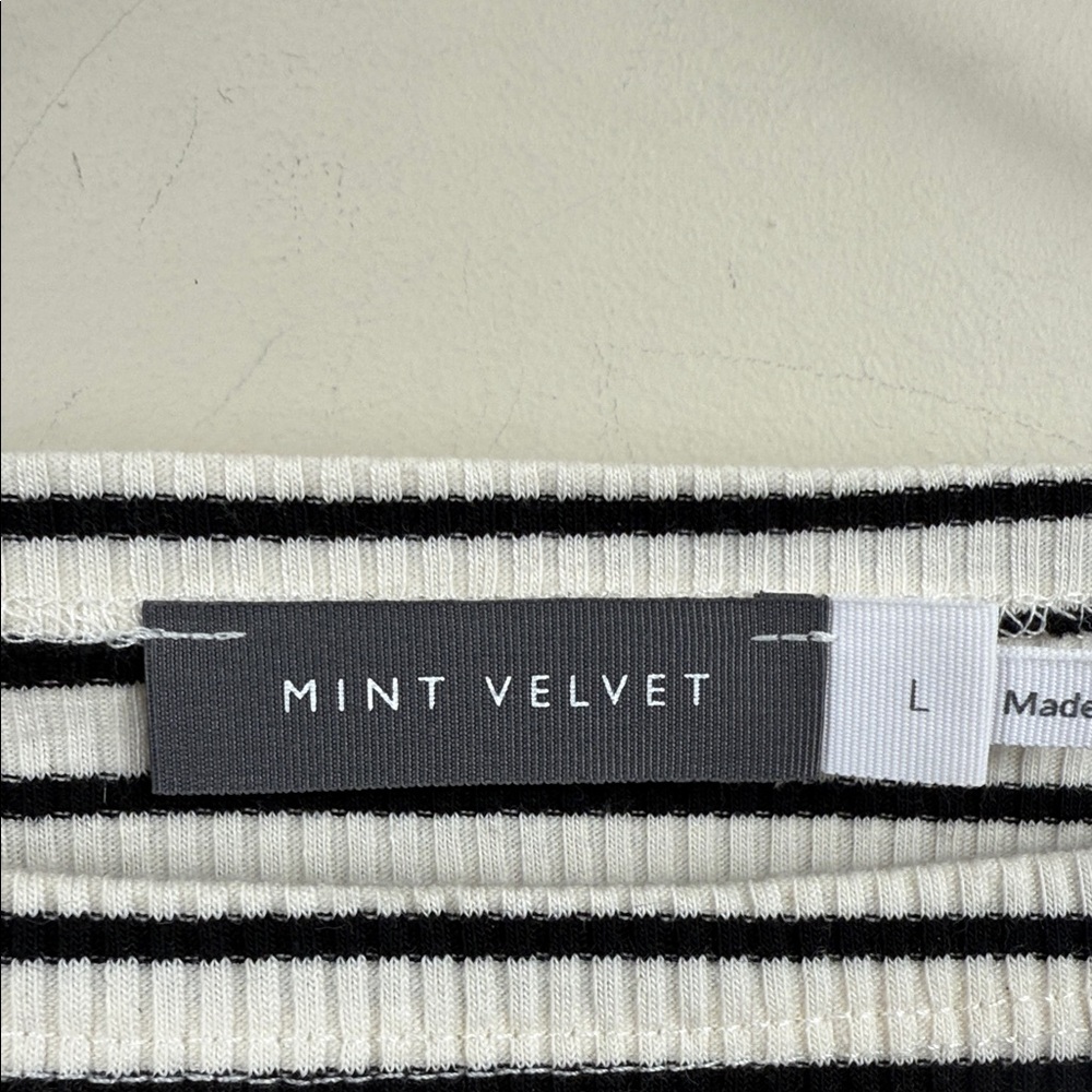 Mint velvet boat neck Monochrome Breton Striped Long Sleeve ribbed Top large - Picture 3 of 11